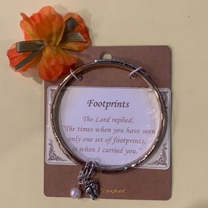 “FOOTPRINTS” Goldtone with Silvertone Twisted Bangle Bracelet with Charms